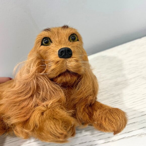 Vintage Real Goat Fur Cocker Spaniel Dog Statue Mid Century Kitsch Collectable - Picture 7 of 9